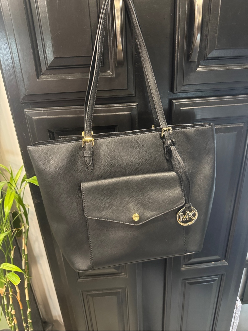 Michael Kors Black Tote with Gold MK Charm